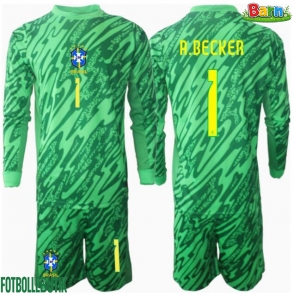Brasilien Alisson Becker #1 Målvakt Hemmaställ Barn Copa America 2024 Långärmad (+ Korta byxor)